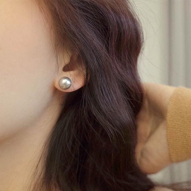 【LEEHER】耳環/灰珍珠/個性耳釘/耳針/銀色耳環/珍珠耳釘/高級感/冷淡風/耳飾/生日禮物/純銀耳環/女生耳環/小眾設計/