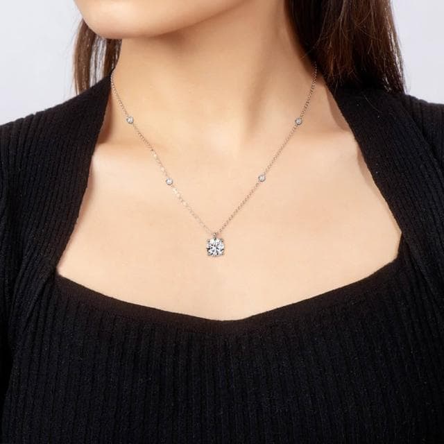 【LEEHER】s925純銀/鎖骨鏈/滿天星點/吊墜/兩克拉/首飾/女生項鍊/項鍊/莫桑石項鍊/鋯石項鍊/銀飾/飾品/生日禮物