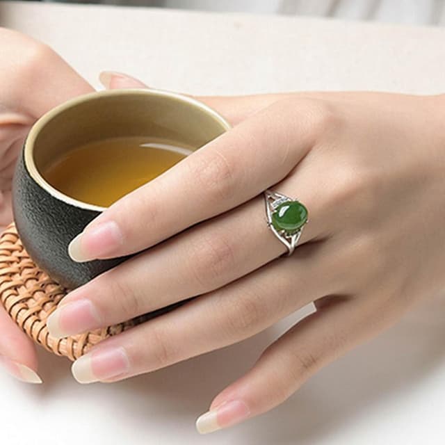 【LEEHER】和田玉/碧玉戒指/新中式/古風/高級感/開口可調節/女戒/送長輩/飾品/戒指/女生戒指/純銀戒指/鋯石戒指/禮物