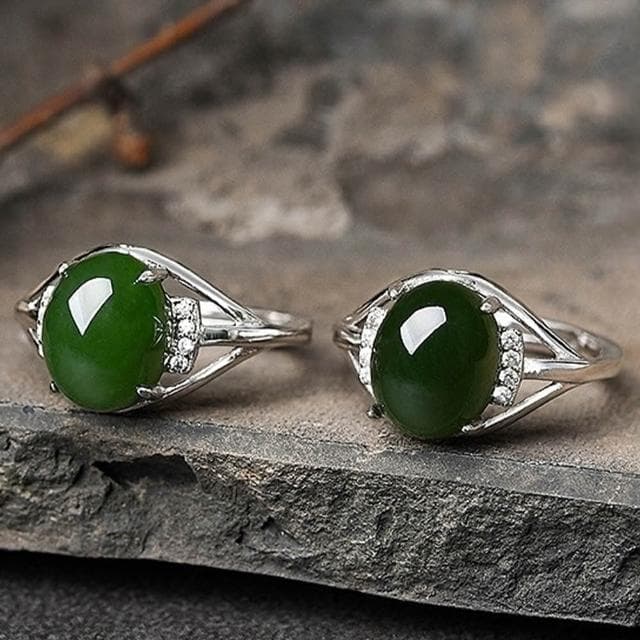 【LEEHER】和田玉/碧玉戒指/新中式/古風/高級感/開口可調節/女戒/送長輩/飾品/戒指/女生戒指/純銀戒指/鋯石戒指/禮物