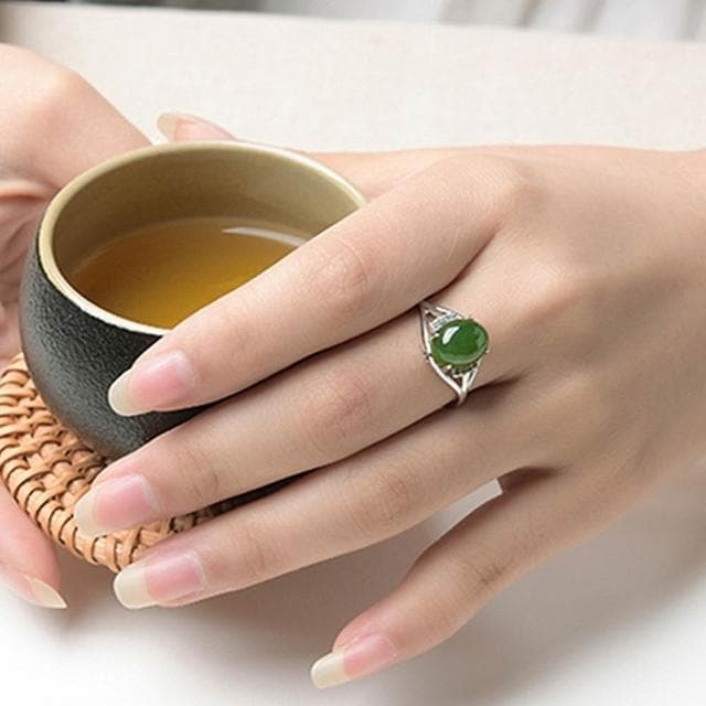 【LEEHER】和田玉/碧玉戒指/新中式/古風/高級感/開口可調節/女戒/送長輩/飾品/戒指/女生戒指/純銀戒指/鋯石戒指/禮物