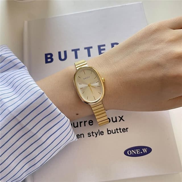 【LEEHER】女生手錶/指針式/手錶/韓版手錶/石英手錶/復古手錶/學生手錶/金色手錶/橢圓形手錶/高級感/個性錶盤/鋼帶手錶/