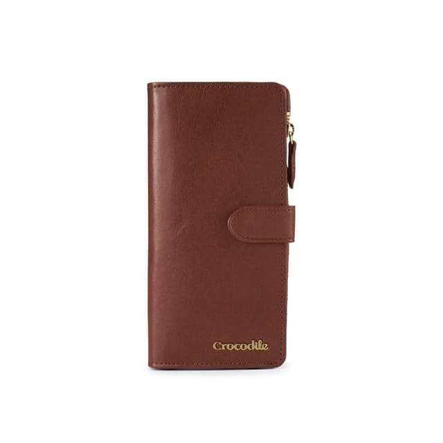 【Crocodile】鱷魚皮件 男長夾 薄型釦式長夾 義大利植鞣 12卡 Naturale系列-0103-11011-咖啡色送禮推薦