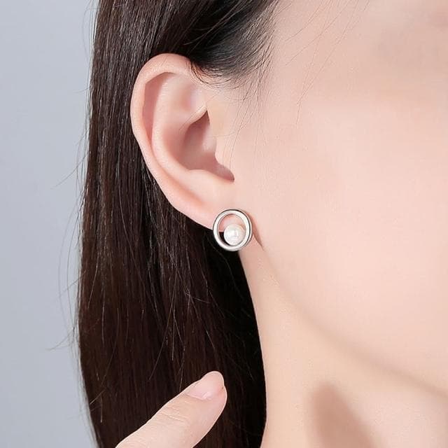 【巴黎精品】現貨+預購 珍珠耳環925純銀耳針圓形白貝母百搭生日情人節禮物女飾品v1ar117