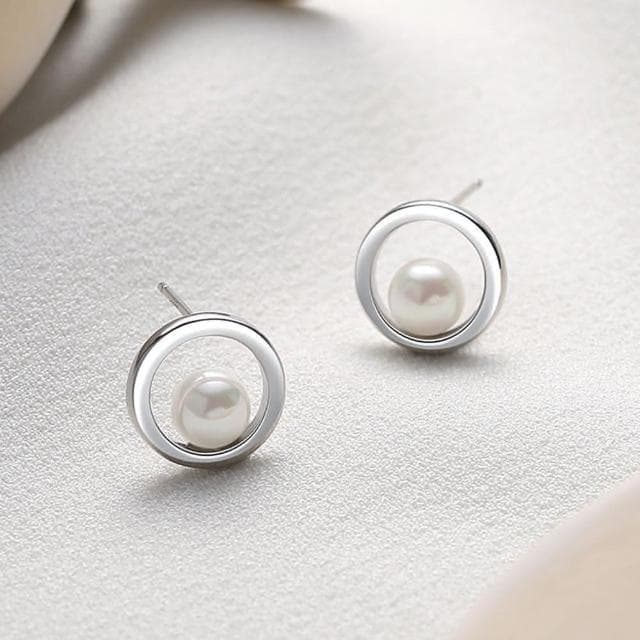 【巴黎精品】現貨+預購 珍珠耳環925純銀耳針圓形白貝母百搭生日情人節禮物女飾品v1ar117