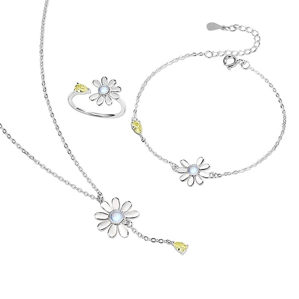 【巴黎精品】現貨+預購 925純銀項鍊琉璃三件套小雛菊太陽花戒指生日情人節禮物女飾品v1ar20