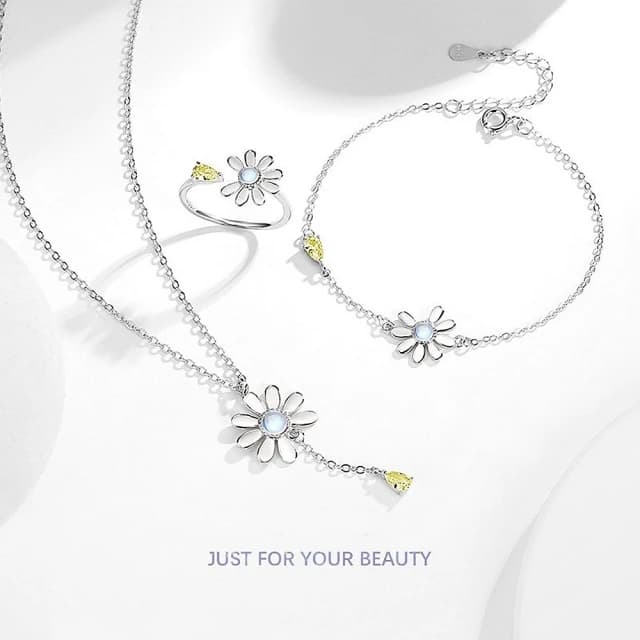 【巴黎精品】現貨+預購 925純銀項鍊琉璃三件套小雛菊太陽花戒指生日情人節禮物女飾品v1ar20