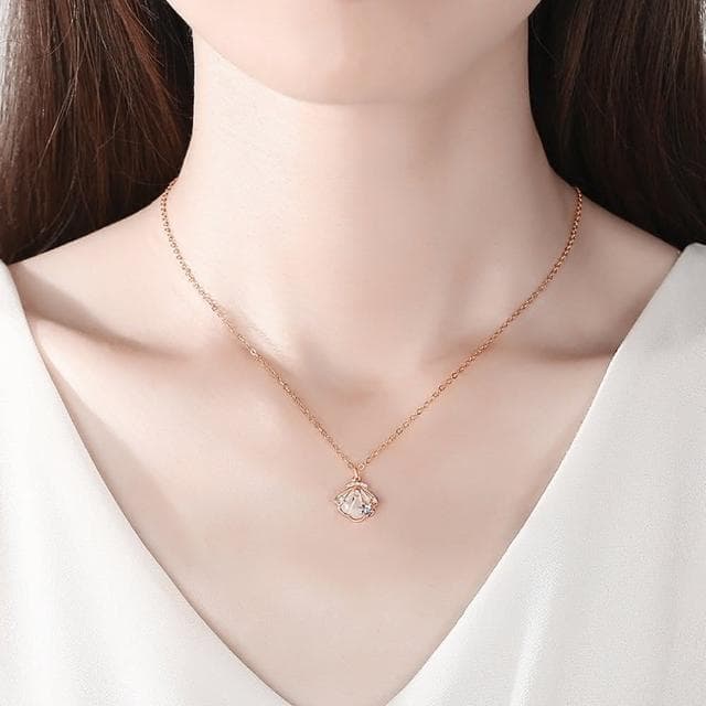 【巴黎精品】現貨+預購 925純銀項鍊貝殼吊墜皇冠鋯石一貝子生日情人節禮物女飾品2色v1ar49