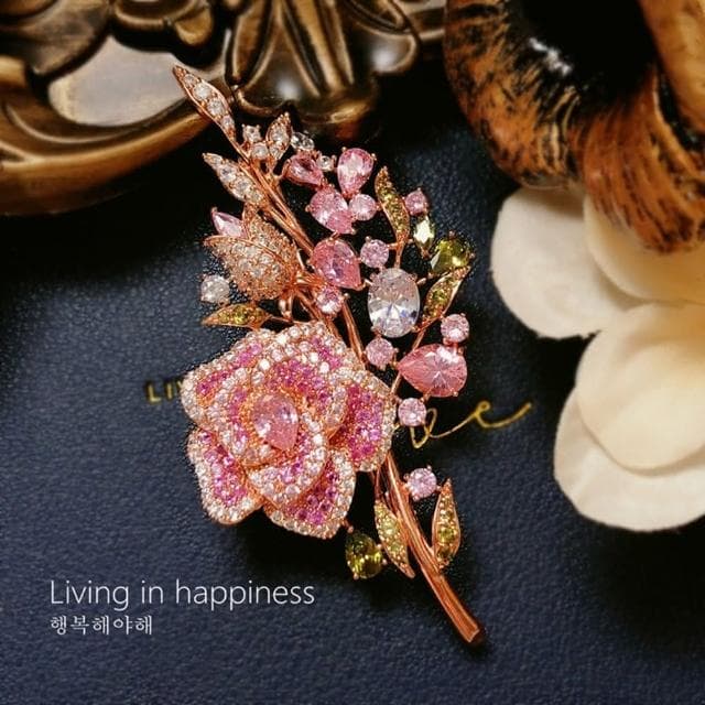 【巴黎精品】現貨+預購 鋯石胸針玫瑰別針玫瑰花束氣質滿鑽生日情人節禮物女飾品a1ah60