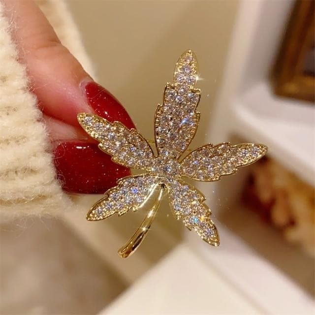 【巴黎精品】現貨+預購 鋯石胸針楓葉別針精緻拋光滿鑽葉子生日情人節禮物男女飾品a1ah68