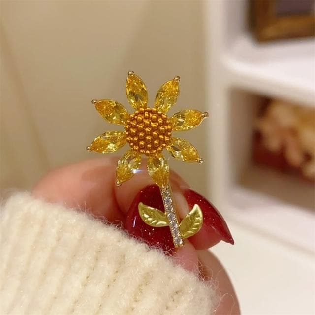 【巴黎精品】現貨+預購 鋯石胸針向日葵別針黃色太陽花可愛胸花生日情人節禮物女飾品a1ah98