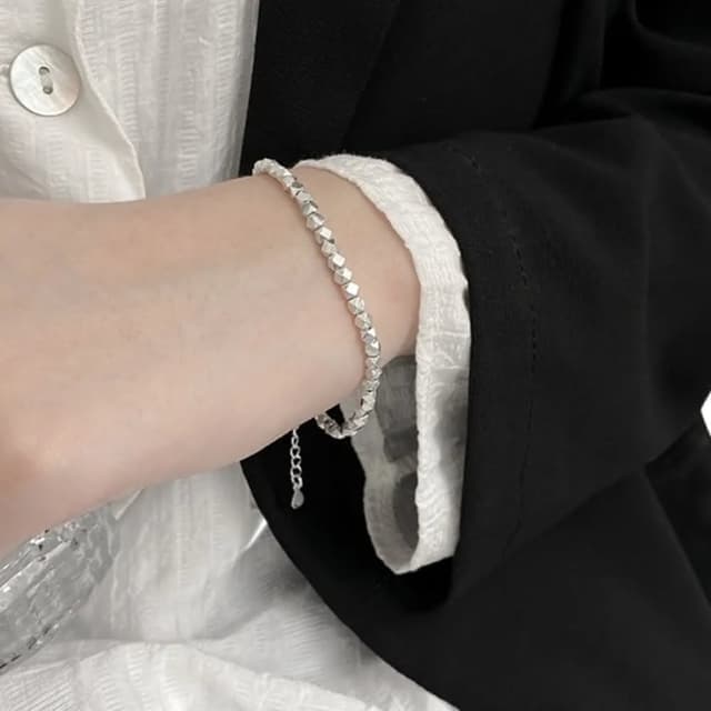 【巴黎精品】現貨+預購 925純銀手鍊方塊手鏈碎銀串珠百搭個性女飾品a1bo71