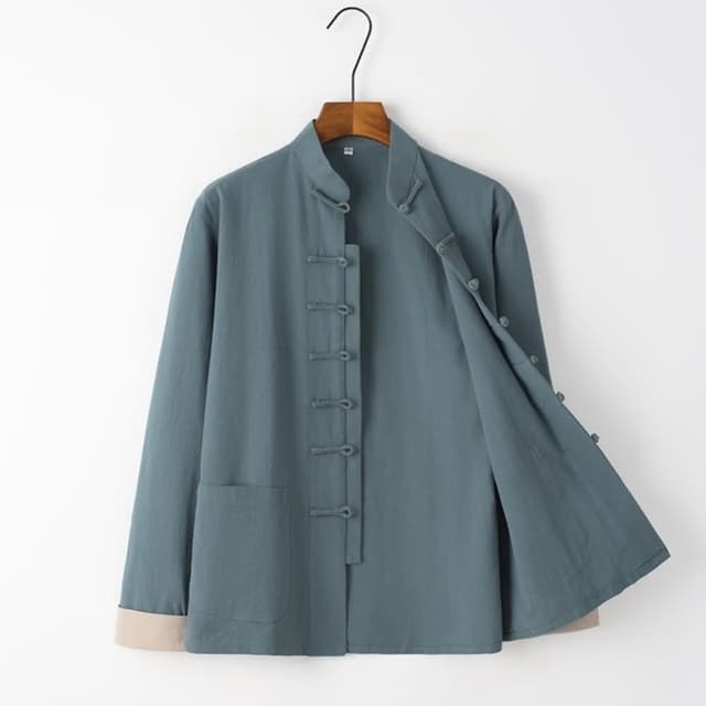 【巴黎精品】父親節禮物 現貨+預購 新中式唐裝漢服上衣長袖復古盤扣寬鬆男上衣7色a1bx31
