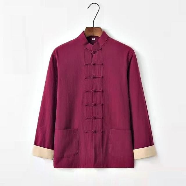 【巴黎精品】父親節禮物 現貨+預購 新中式唐裝漢服上衣長袖復古盤扣寬鬆男上衣7色a1bx31