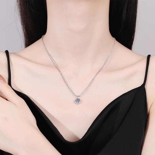 【巴黎精品】現貨+預購 莫桑鑽石項鍊飾品配件925純銀項鍊-奢華閃耀1克拉圓型鎖骨鍊莫桑鑽項鍊女飾品a1cn109
