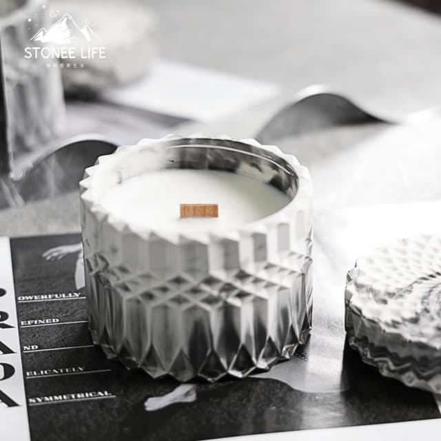 時硐STONE香氛蠟燭-水晶格紋款(手工製作 香氛蠟燭 特別調製 大豆蠟 室內香氛 定制香味 療癒 禮物 環保)