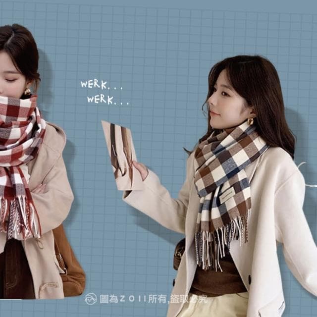 【ZOII 佐壹】小清新格拼圍巾(百搭圍巾 秋冬保暖圍巾 圍巾 拼色圍巾 脖圍 條紋圍巾 女生圍巾 #322012)