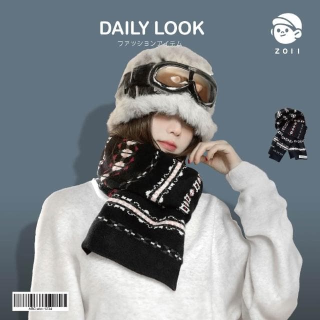 【ZOII 佐壹】費爾島風圍巾 披肩 圍巾 圍脖 脖圍 禦寒 保暖 針織圍巾 賞雪圍巾 抗寒 保暖圍巾 #322056