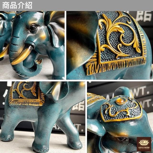 【PiNYU 品柚生活傢飾館】泰國象2件組(泰式風格招財大象套裝桌面擺件動物公仔風水吉利擺飾開店入新居送禮)