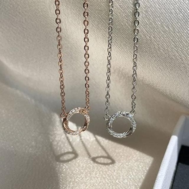 【米蘭精品】現貨+預購 925純銀項鍊鋯石吊墜經典圓環微鑲百搭生日情人節禮物女飾品2色74aq35