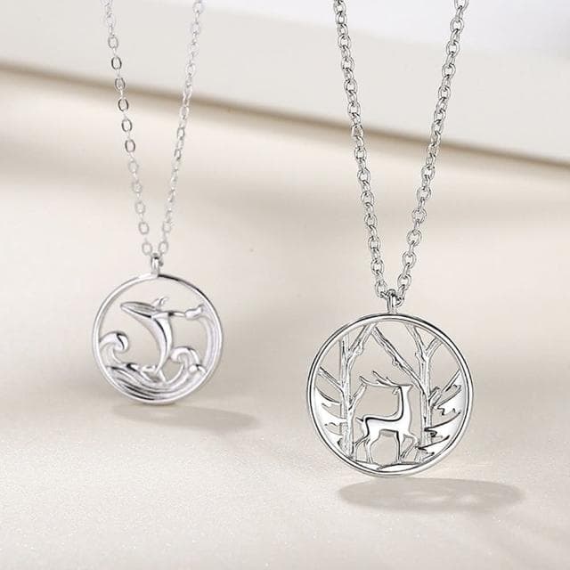 【米蘭精品】現貨+預購 925純銀項鍊情侶對鍊鯨與鹿森系浮雕圓形生日聖誕節交換禮物74cj50
