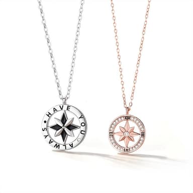 【米蘭精品】現貨+預購 925純銀項鍊情侶對鍊八芒星鐘盤鑲鑽鎖骨鍊生日聖誕節交換禮物74cj56