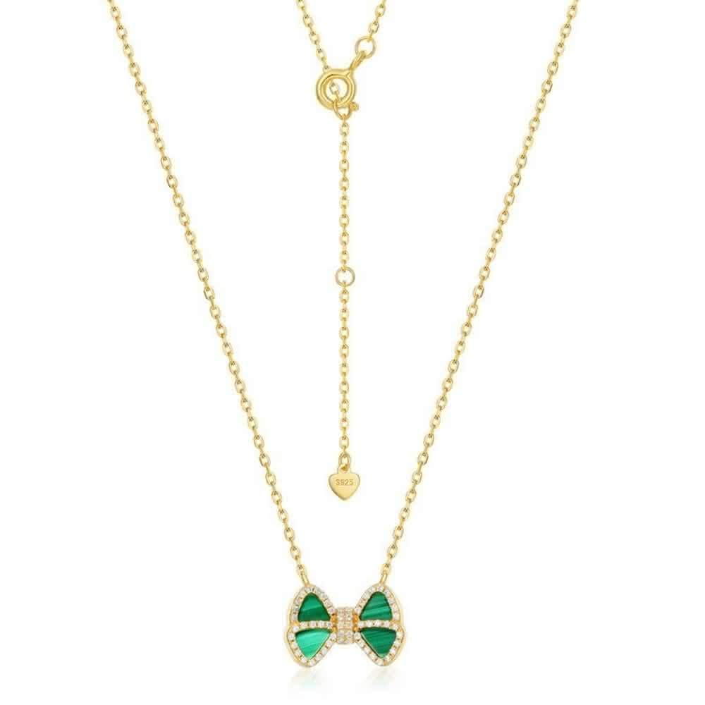 【米蘭精品】情人節禮物 現貨+預購 孔雀石項鍊925純銀吊墜金鏈精緻蝴蝶結孔雀石女飾品聖誕節交換禮物74gf5