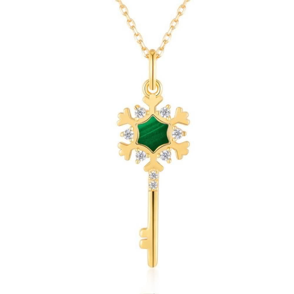 【米蘭精品】現貨+預購 孔雀石項鍊925純銀吊墜秋冬雪花聖誕金鍊孔雀石女飾品聖誕節交換禮物74gf34