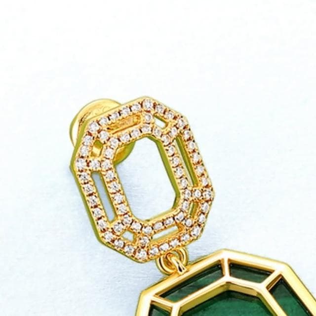 【米蘭精品】現貨+預購 孔雀石耳環925純銀耳針古典復古金色大氣孔雀石女飾品聖誕節交換禮物74gf36