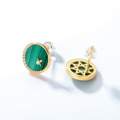 【米蘭精品】現貨+預購 孔雀石耳環925純銀耳針古典圓形星月大氣孔雀石女飾品聖誕節交換禮物74gf37