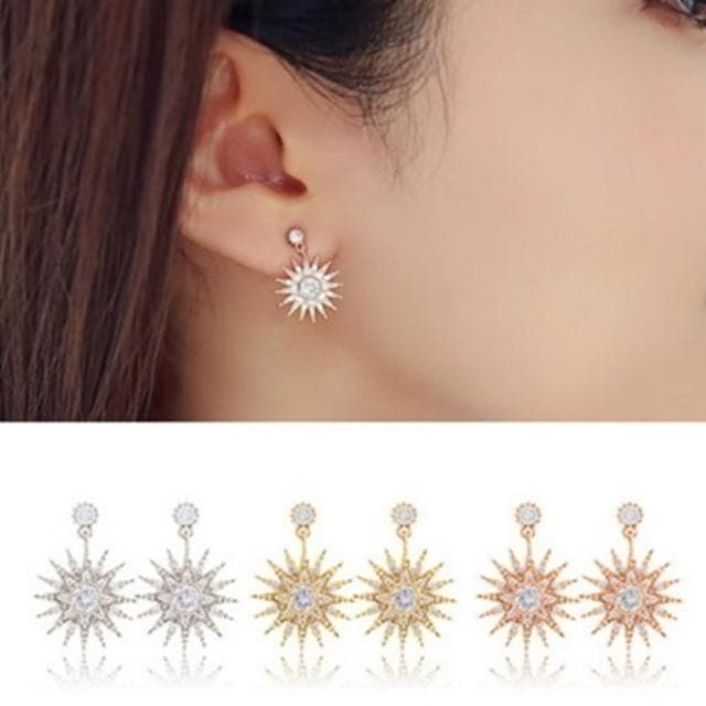 【米蘭精品】現貨+預購 耳環流行銀飾品鑲鑽耳飾韓版時尚精美太陽精緻情人節生日禮物首選3色73ag205