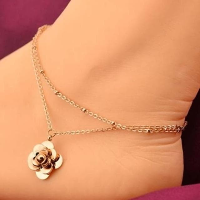 【米蘭精品】現貨+預購 玫瑰金腳鍊流行飾品立體山茶花時尚精美母親節生日情人節聖誕節交換禮物71ak36
