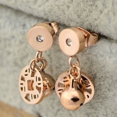 【米蘭精品】現貨+預購 玫瑰金鑲鑽耳環流行飾品銅錢鈴鐺時尚母親節生日情人節聖誕節交換禮物71at34