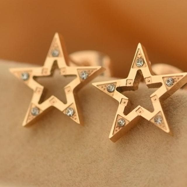 【米蘭精品】現貨+預購 玫瑰金鑲鑽耳環流行飾品時尚五角星精選母親節生日情人節聖誕節交換禮物71at68