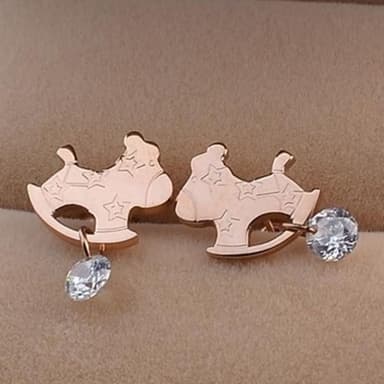【米蘭精品】現貨+預購 玫瑰金裸鑽耳環流行飾品可愛木馬韓版時尚母親節生日情人節聖誕節交換禮物71at76