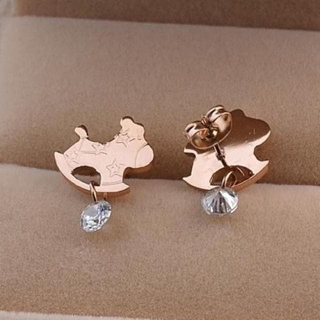 【米蘭精品】現貨+預購 玫瑰金裸鑽耳環流行飾品可愛木馬韓版時尚母親節生日情人節聖誕節交換禮物71at76