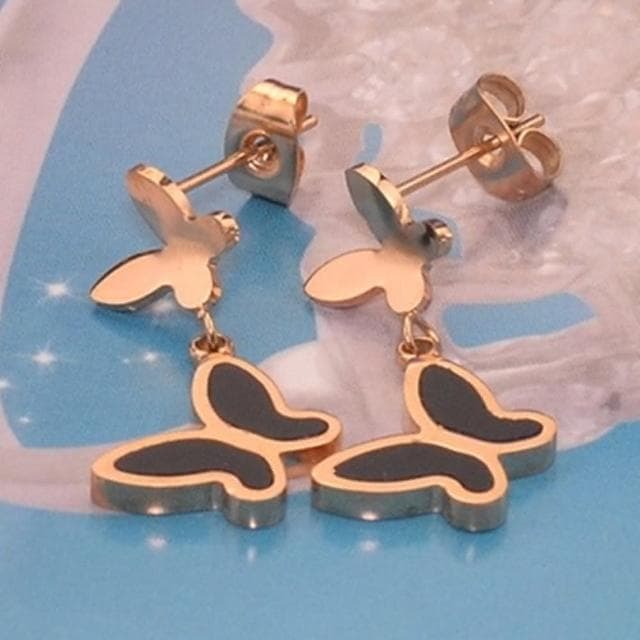 【米蘭精品】現貨+預購 玫瑰金貝殼耳環流行飾品雙蝴蝶時尚流行母親節生日情人節聖誕節交換禮物71at104