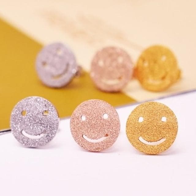【米蘭精品】現貨+預購 玫瑰金耳環流行飾品磨砂圓形可愛笑臉流行母親節生日情人節聖誕節交換禮物3色71at107