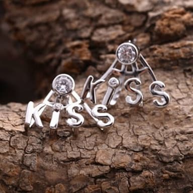 【米蘭精品】現貨+預購 耳環鑲鑽流行銀飾品時尚字母KISS七夕情人節生日聖誕節交換禮物73ac43