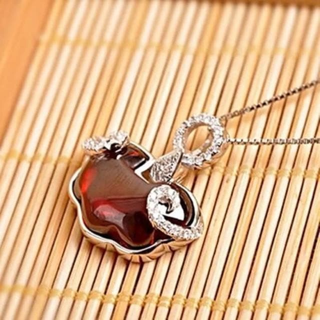 【米蘭精品】現貨+預購 925純銀項鍊石榴石吊墜中國風如意鎖晶瑩通透情人節生日聖誕節交換禮物女飾品73lf7