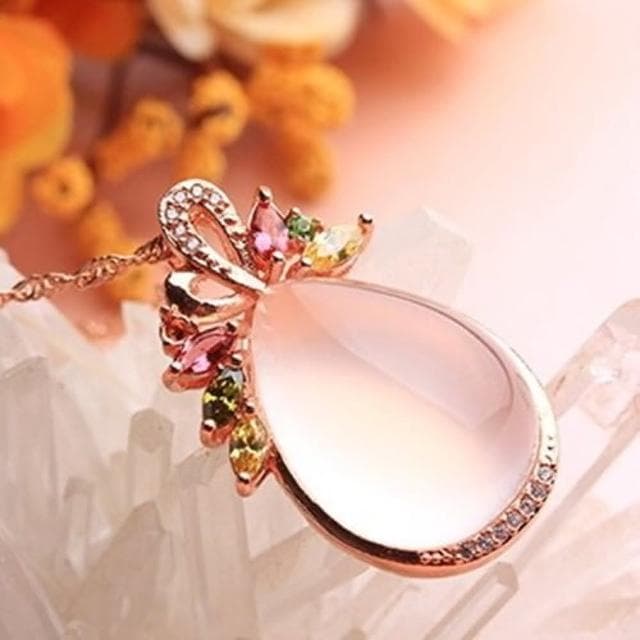 【米蘭精品】現貨+預購 玫瑰金項鍊芙蓉石鑲鑽吊墜時尚精緻經典水滴情人節生日聖誕節交換禮物女飾品73fk5