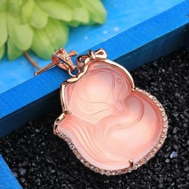 【米蘭精品】現貨+預購 玫瑰金項鍊芙蓉石鑲鑽吊墜時尚精緻可愛狐狸情人節生日聖誕節交換禮物女飾品73fk8
