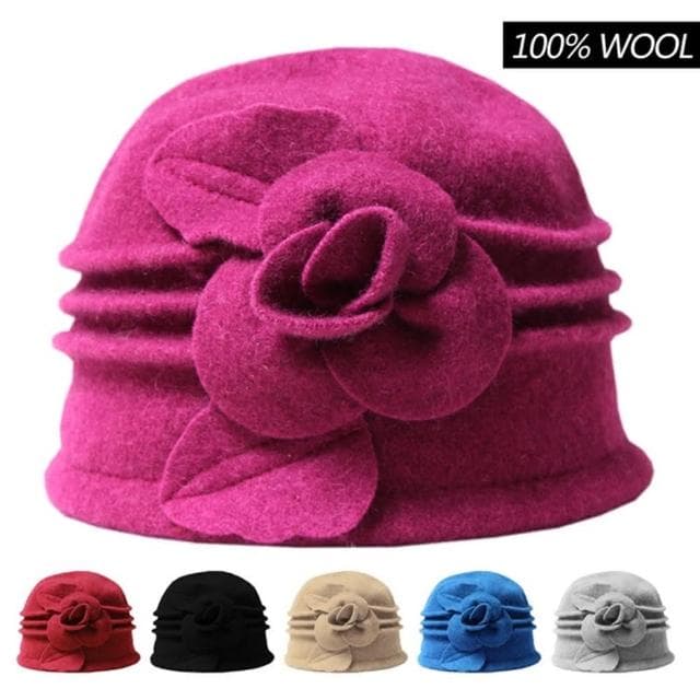【米蘭精品】現貨+預購 羊毛帽禮帽盆帽毛呢花朵保暖針織女帽子情人節生日聖誕節交換禮物6色74bm5