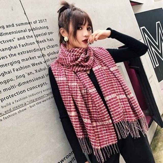 【米蘭精品】現貨+預購 圍巾仿羊絨披肩彩色格紋兩用溫暖女配件情人節生日聖誕節交換禮物73ub49