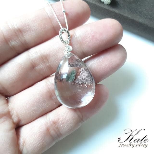 【KATE】銀飾 招財水晶天然綠幽靈純銀項鍊(綠幽靈/綠幽靈項鍊/手工設計/招財水晶/生日禮物/情人禮物)