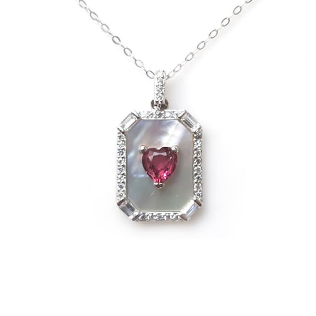 【KATE】銀飾 優雅璀璨天然石榴石項鍊(純銀項鍊 生日石 開運首飾 愛心項鍊 生日禮物 情人禮物)