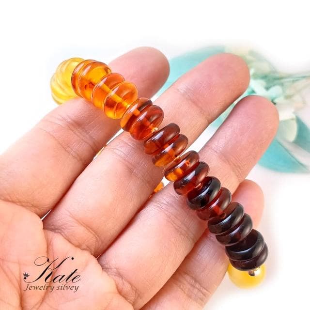 【KATE】銀飾 開運招財11mm天然琥珀蜜蠟手環手珠(波羅的海琥珀 琥珀手鍊 彩虹琥珀 生日禮物)