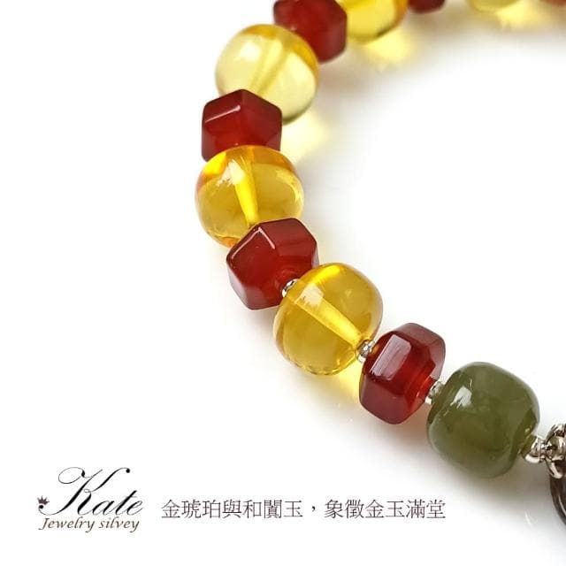 【KATE】銀飾 天然琥珀黑太陽石手鍊 招財貔貅(純銀手鍊 琥珀手環 和闐玉 波蘭琥珀 生日禮物 情人禮物)