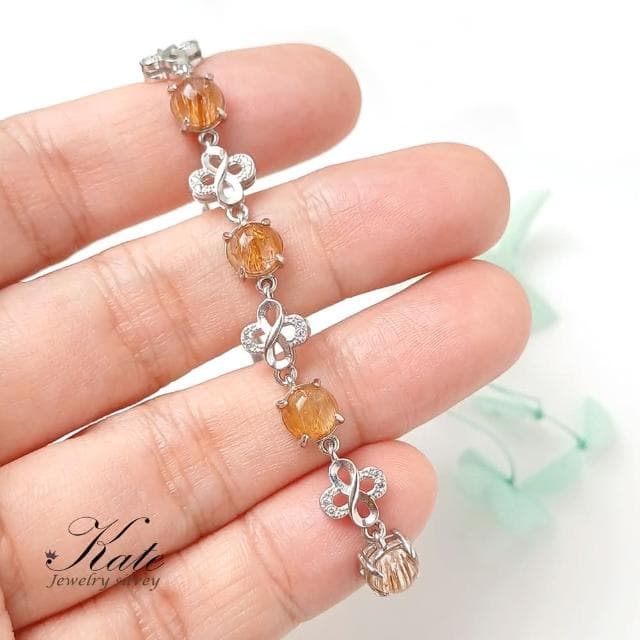 【KATE】銀飾 幸運草清透天然鈦晶純銀手鍊 招財水晶 晶絲金亮 粗絲鈦晶 開運水晶 招財能量強大 生日禮物 情人禮物