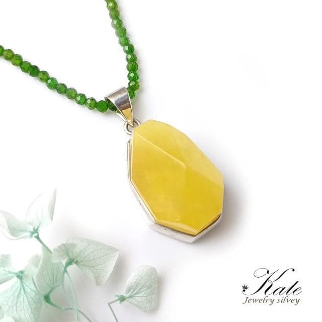 【KATE】銀飾 發財金磚手工天然金珀蜜蠟純銀項鍊A 頂級波羅的海琥珀 金絞蜜 金珀 鑽石型切面 生日禮物 情人禮物